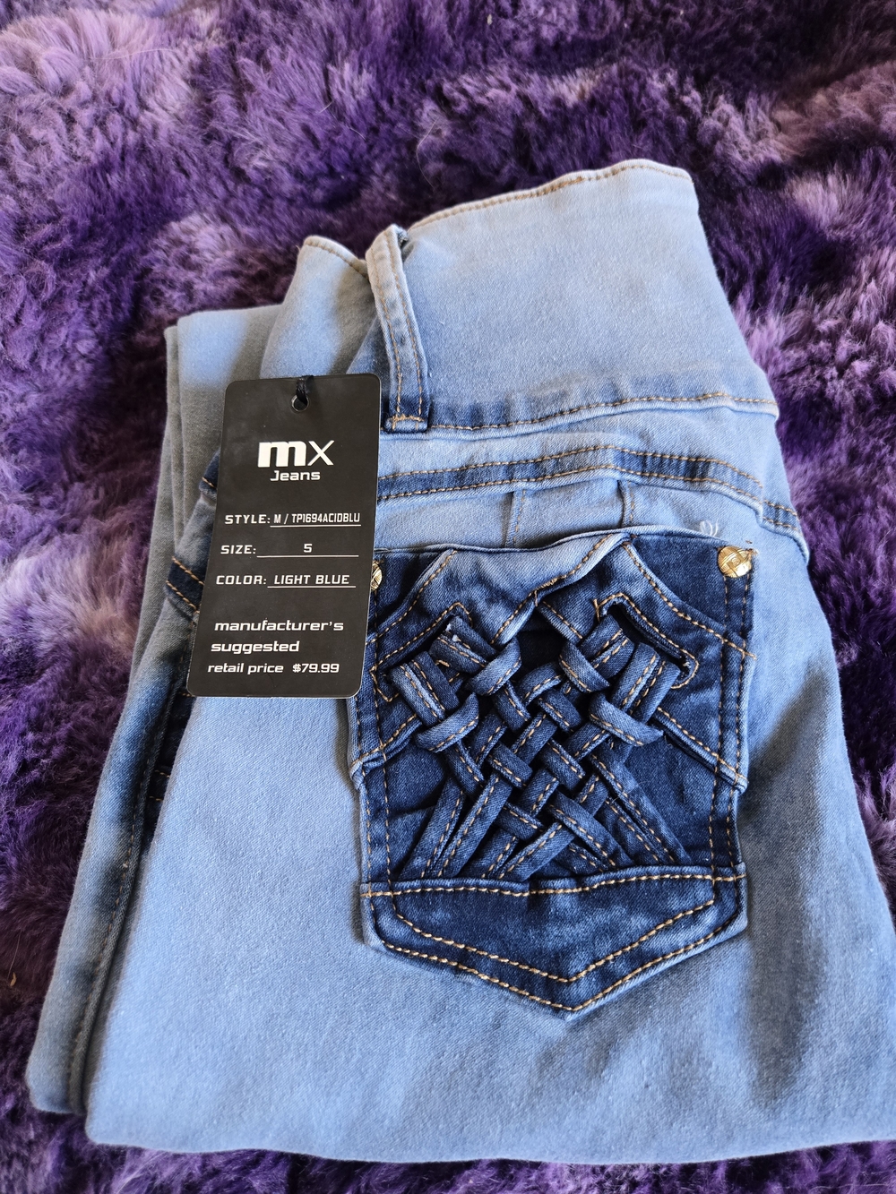 Max Jeans Light Blue Skinny Jeans with Woven Back Pocket